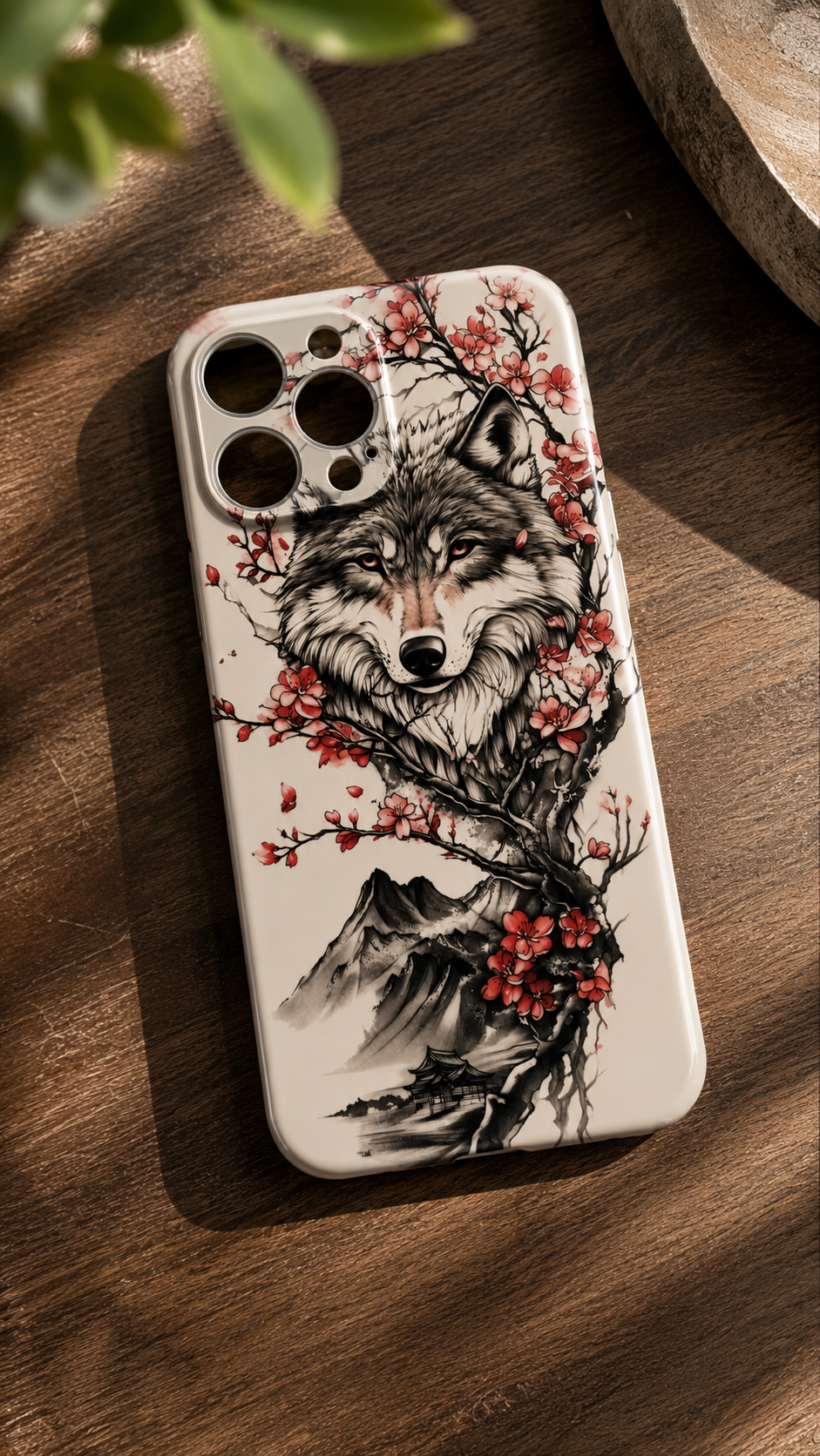 Wolf & Cherry Blossom iPhone Case