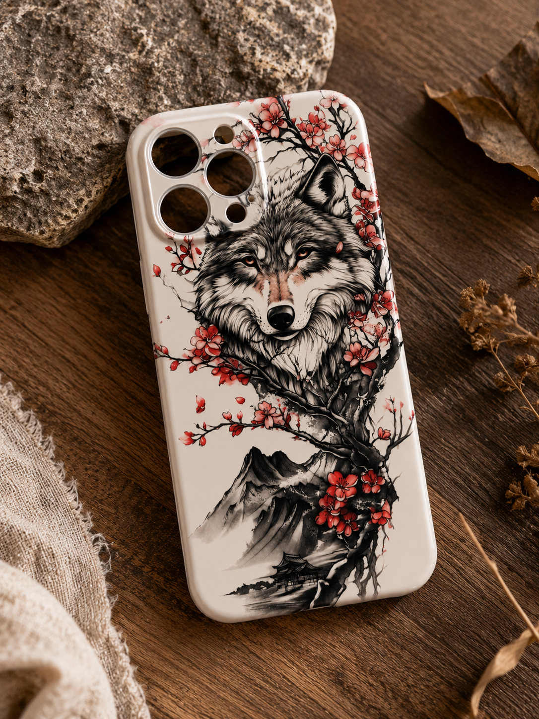 Wolf & Cherry Blossom iPhone Case