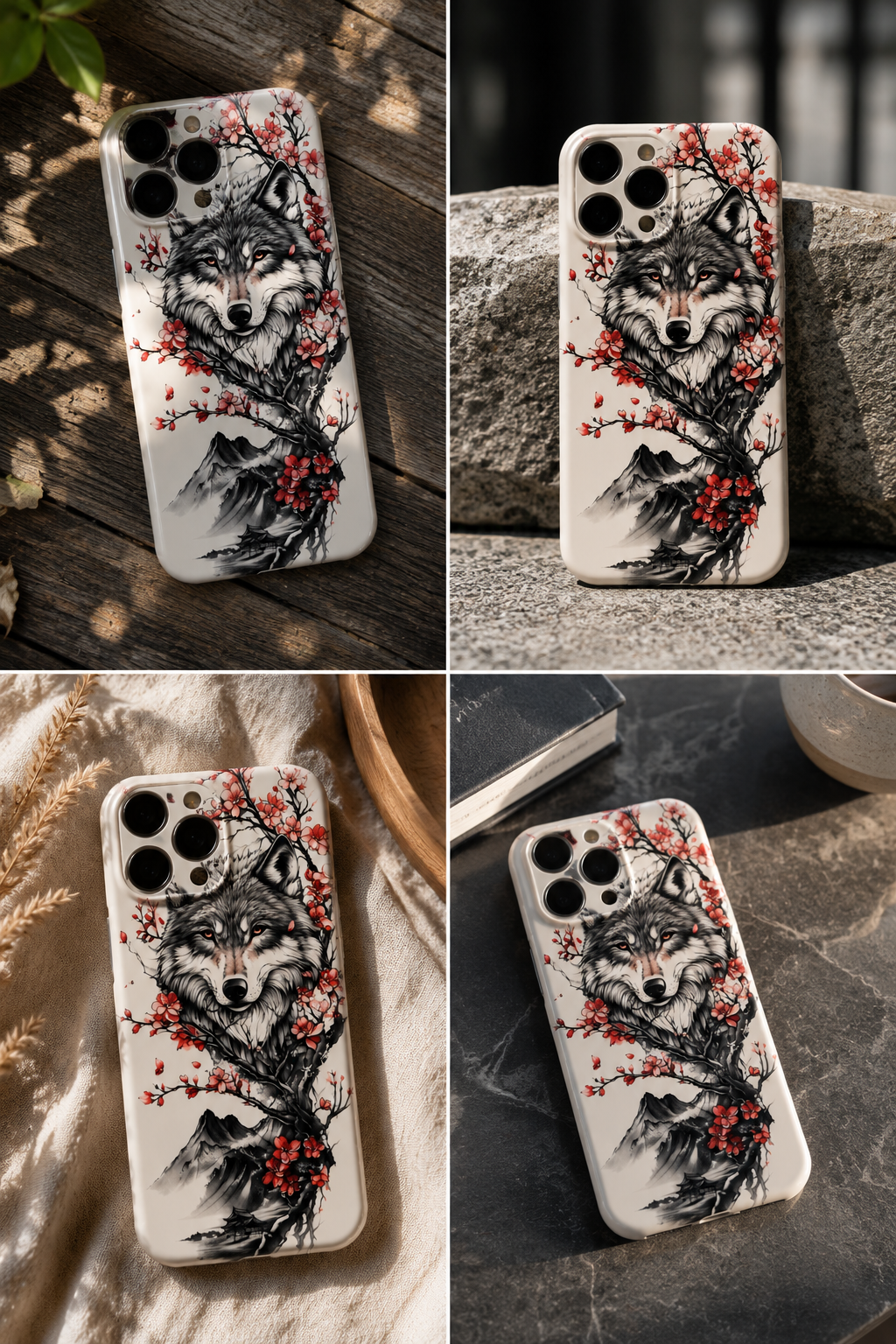 Wolf & Cherry Blossom iPhone Case