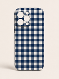 Navy gingham iPhone case - clean studio shot on white background