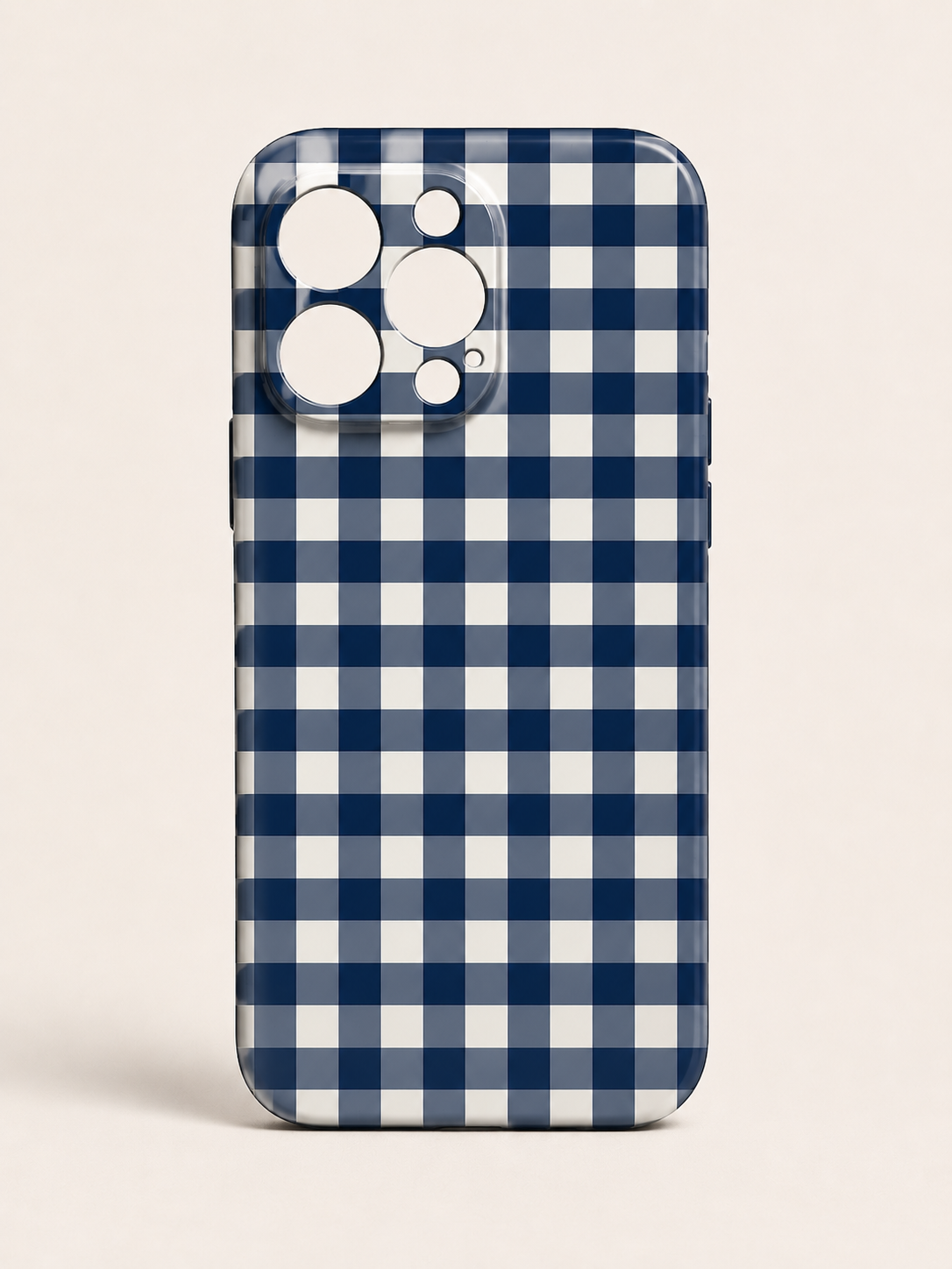 Navy gingham iPhone case - clean studio shot on white background