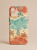 Tropical Beach Phone Case - vibrant coral and teal beach design with palm trees, starfish and pineapples