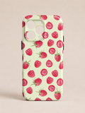 Raspberry Dream Phone Case - 8 angles showing mint green case with scattered raspberry pattern