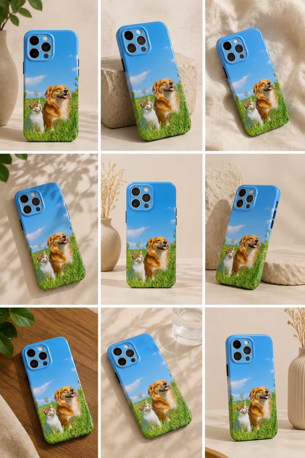 Best friends dog and cat iPhone case - nine lifestyle shots collage