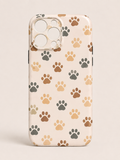 Paw print iPhone case - caramel, tan and grey paw prints on cream background