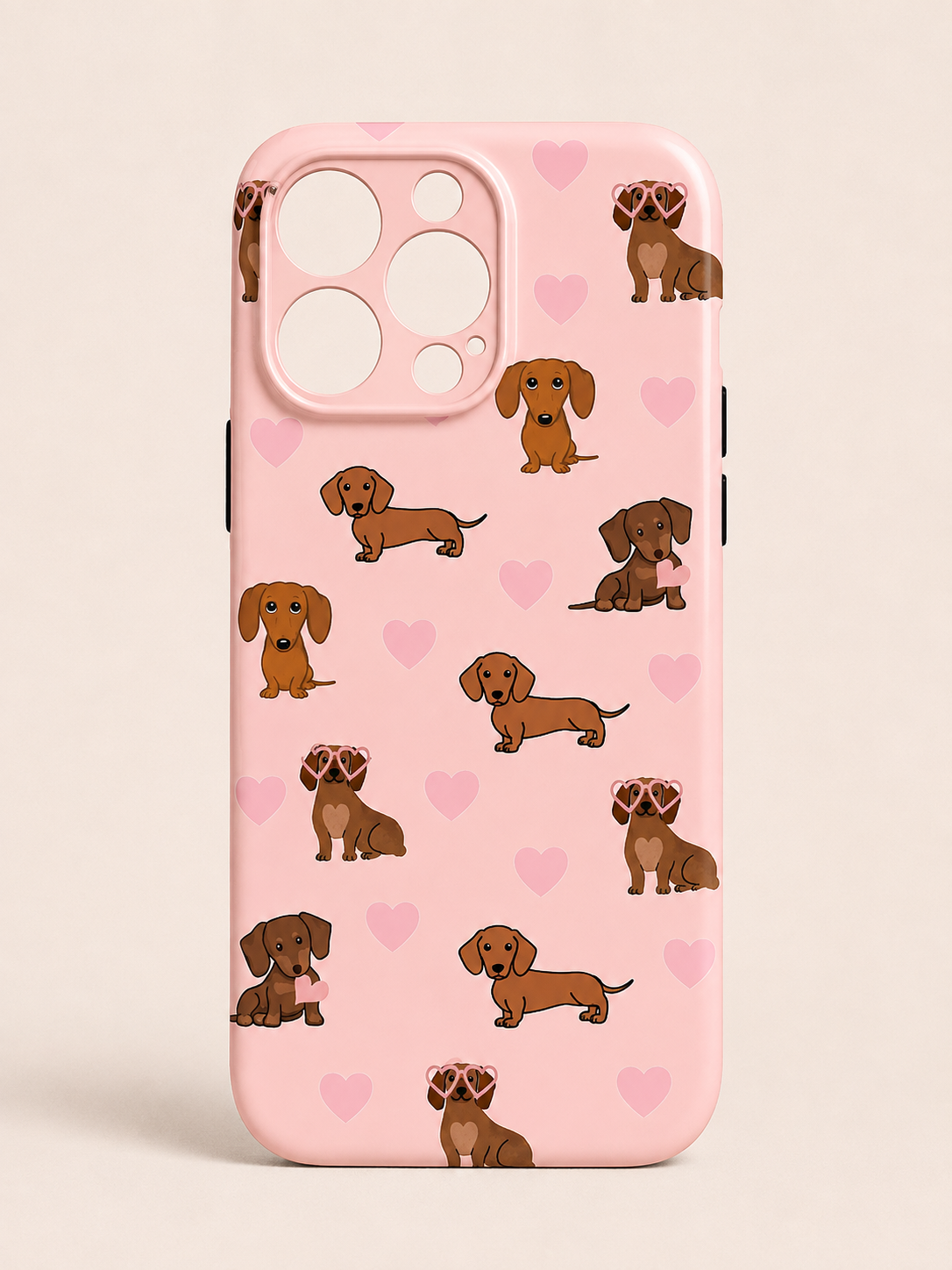 Dachshund love iPhone case - illustrated sausage dogs with hearts on pink background