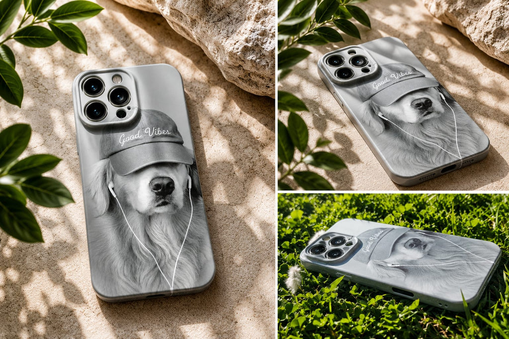 Good Vibes Dog Phone Case – Black & White Golden Retriever